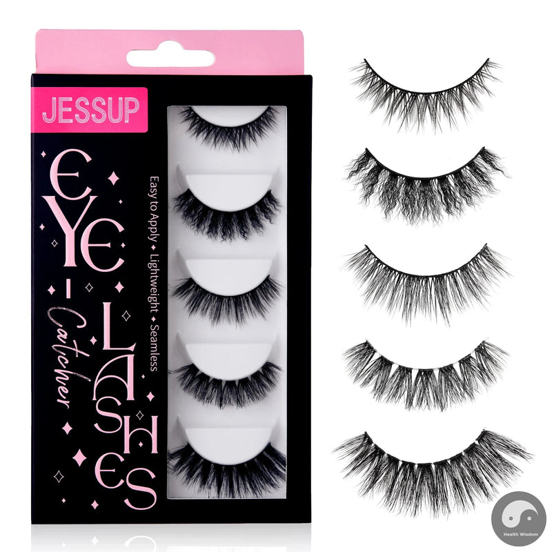 Perfect False Eyelashes,5 Pairs Fake Eyelashes Natural Cat Eye Lash Fluffy Wispy Short Volume Reusable Faux Mink Eyelashes FE502-Health Wisdom™