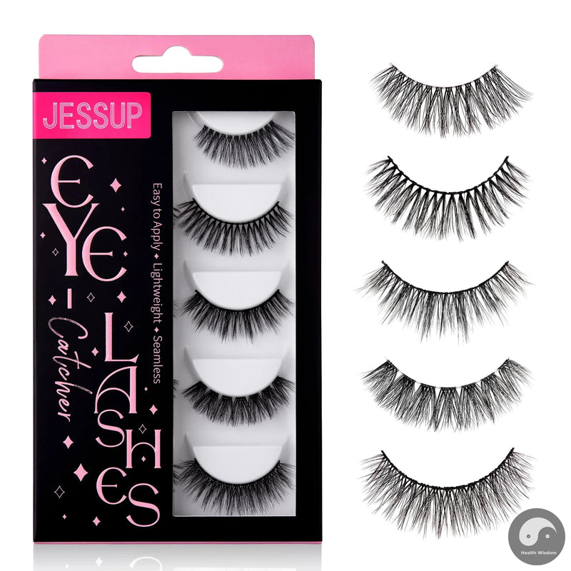 Perfect False Eyelashes,5 Pairs Fake Eyelashes Natural Cat Eye Lash Fluffy Wispy Short Volume Reusable Faux Mink Eyelashes FE502-Health Wisdom™