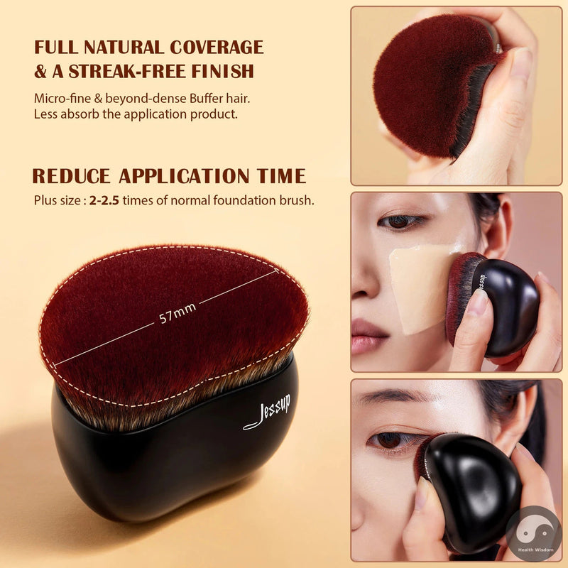 Perfect Foundation Brush with Makeup Sponge, Black Makeup Brush Flat Top Kabuki Brush for Liquid Blending Stippling, T881-Health Wisdom™