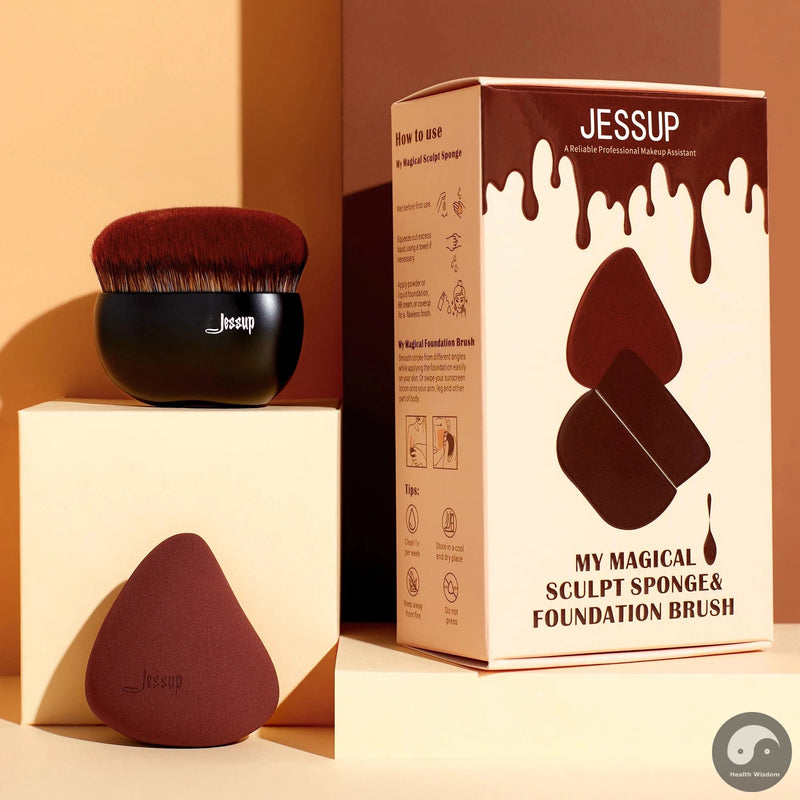 Perfect Foundation Brush with Makeup Sponge, Black Makeup Brush Flat Top Kabuki Brush for Liquid Blending Stippling, T881-Health Wisdom™