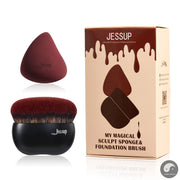 Perfect Foundation Brush with Makeup Sponge, Black Makeup Brush Flat Top Kabuki Brush for Liquid Blending Stippling, T881-Health Wisdom™