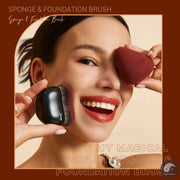 Perfect Foundation Brush with Makeup Sponge, Black Makeup Brush Flat Top Kabuki Brush for Liquid Blending Stippling, T881-Health Wisdom™