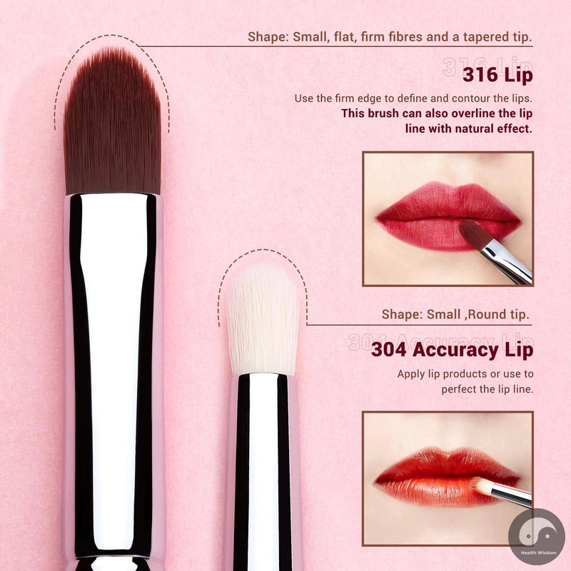 Perfect Lip brushes set,Pro contour different lip shapes,Synthetic,small/cat-tongue /flat/round/tapered-tip lipliner brush T325-Health Wisdom™