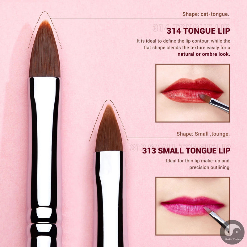 Perfect Lip brushes set,Pro contour different lip shapes,Synthetic,small/cat-tongue /flat/round/tapered-tip lipliner brush T325-Health Wisdom™