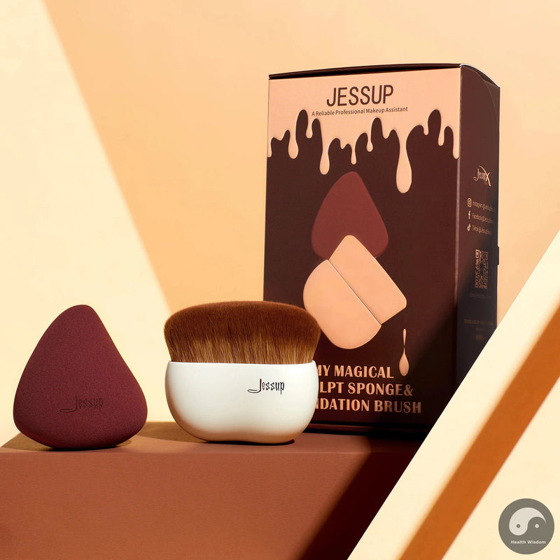 Perfect Makeup Brush Foundation Brush with Makeup Sponge,Contour Blush Concealer Highlight, T882-Health Wisdom™