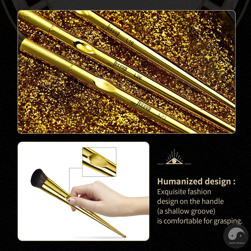 Perfect Makeup Brushes Set 10pcs Basic Powder Eyeshadow Contour Foundation Liner Brow Brush Kit Vintage Golden Synthetic Hair-Health Wisdom™