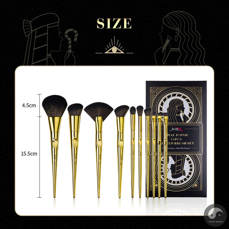 Perfect Makeup Brushes Set 10pcs Basic Powder Eyeshadow Contour Foundation Liner Brow Brush Kit Vintage Golden Synthetic Hair-Health Wisdom™