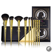 Perfect Makeup Brushes Set 10pcs Basic Powder Eyeshadow Contour Foundation Liner Brow Brush Kit Vintage Golden Synthetic Hair-Health Wisdom™
