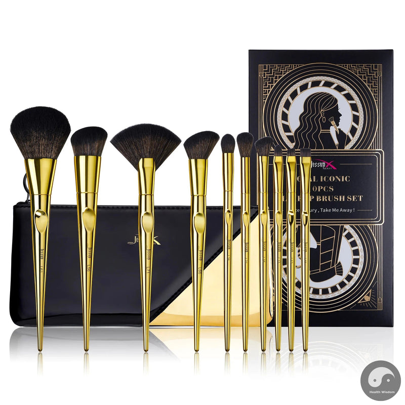 Perfect Makeup Brushes Set 10pcs Basic Powder Eyeshadow Contour Foundation Liner Brow Brush Kit Vintage Golden Synthetic Hair-Health Wisdom™