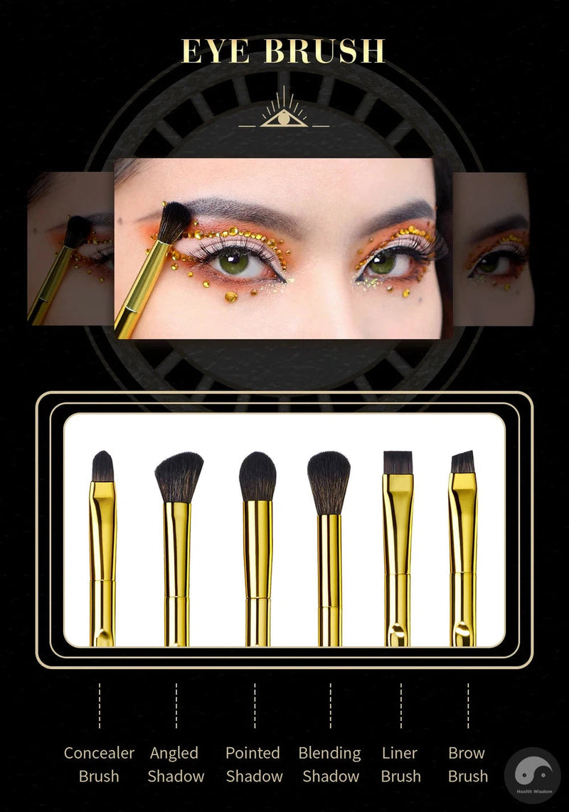Perfect Makeup Brushes Set 10pcs Basic Powder Eyeshadow Contour Foundation Liner Brow Brush Kit Vintage Golden Synthetic Hair-Health Wisdom™