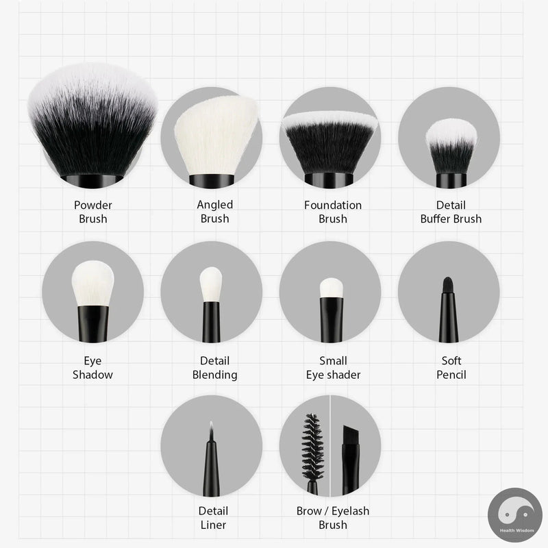 Perfect Makeup Brushes Set 10pcs Makeup Brush Natural-Synthetic Powder Foundation Eyeshadow Eyeliner Concealer Blush Eyebrow T323-Health Wisdom™