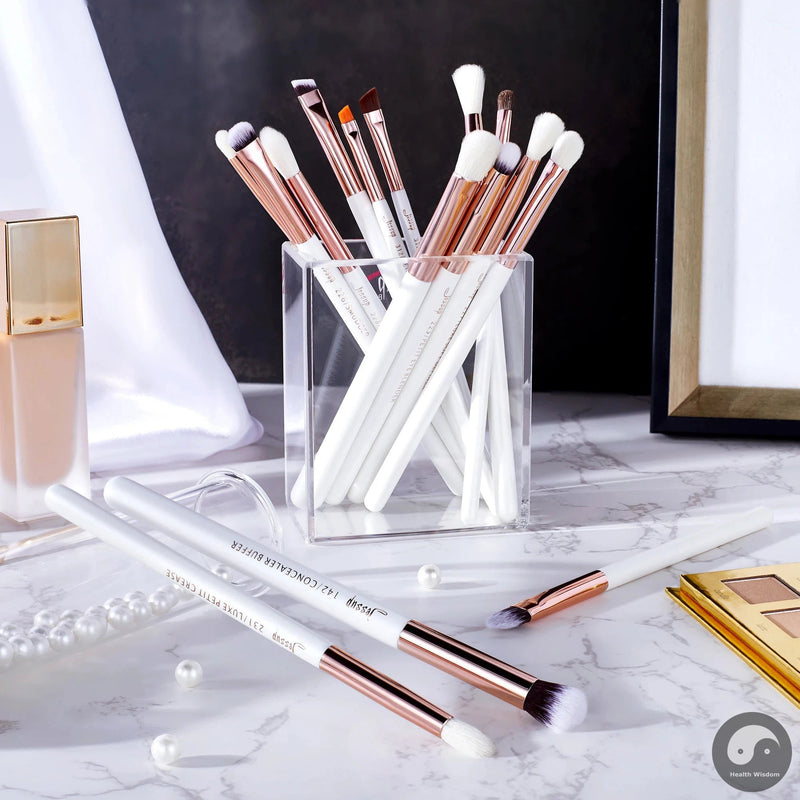 Perfect Makeup Brushes Set 15pcs Eye Brushes set Natural-synthetic Eyeshadow Eyeliner Eyebrow Blending Pearl White T217-Health Wisdom™