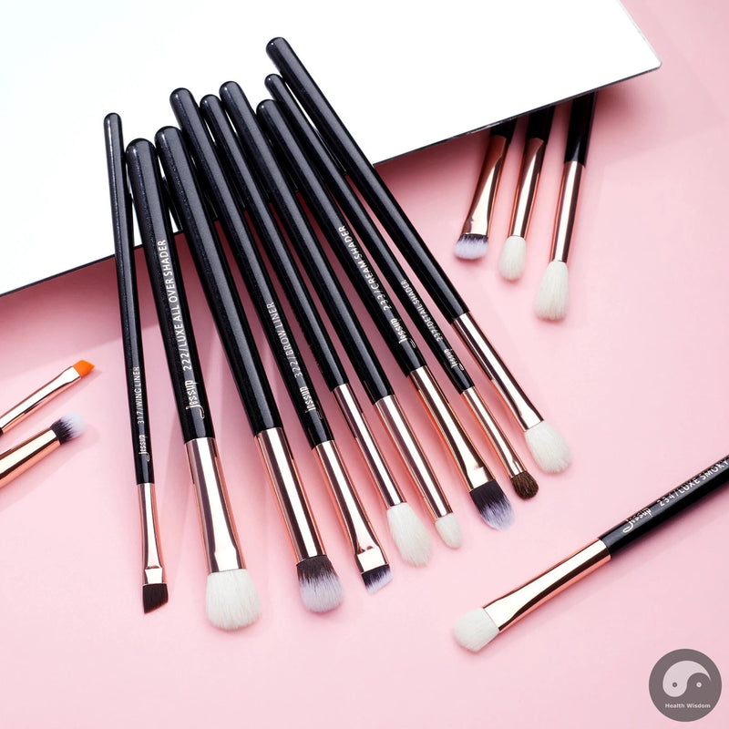 Perfect Makeup Brushes Set 15pcs Make up Brush Tools kit Eye Liner Shader natural-synthetic hair Rose Gold/Black T157-Health Wisdom™