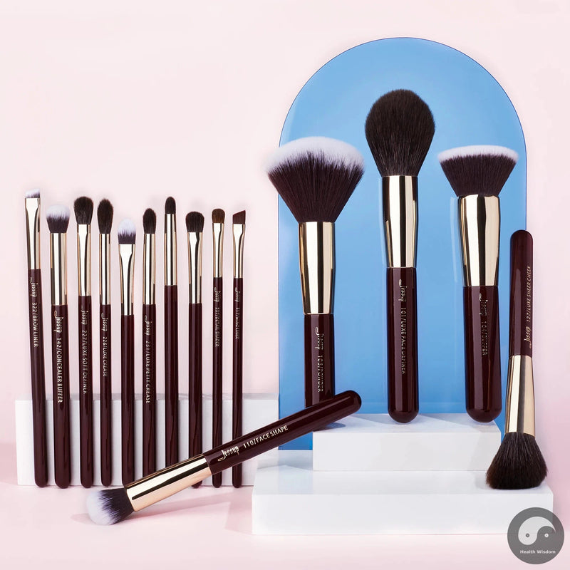 Perfect Makeup Brushes Set 15pcs Professional Makeup Brush Powder Eyeshadow Liner Foundation Blush Blending Zinfandel/Golden-Health Wisdom™
