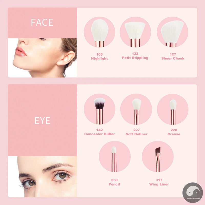 Perfect Makeup Brushes Set 8pcs Make up brush Natural-synthetic Powder Foundation Highlighter Concealer Eyeshadow Wing Liner-Health Wisdom™