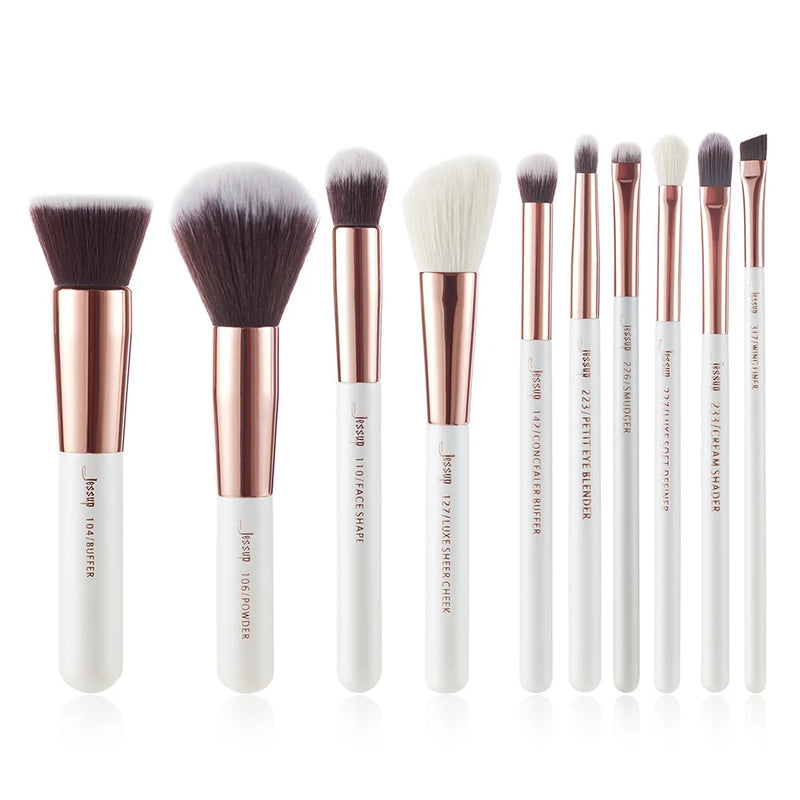 Perfect Makeup Brushes set 10pcs professional Make up Brush Foundation Powder Buffer Cheek Shader Pearl White/ Rose Gold Cosmetic-Health Wisdom™