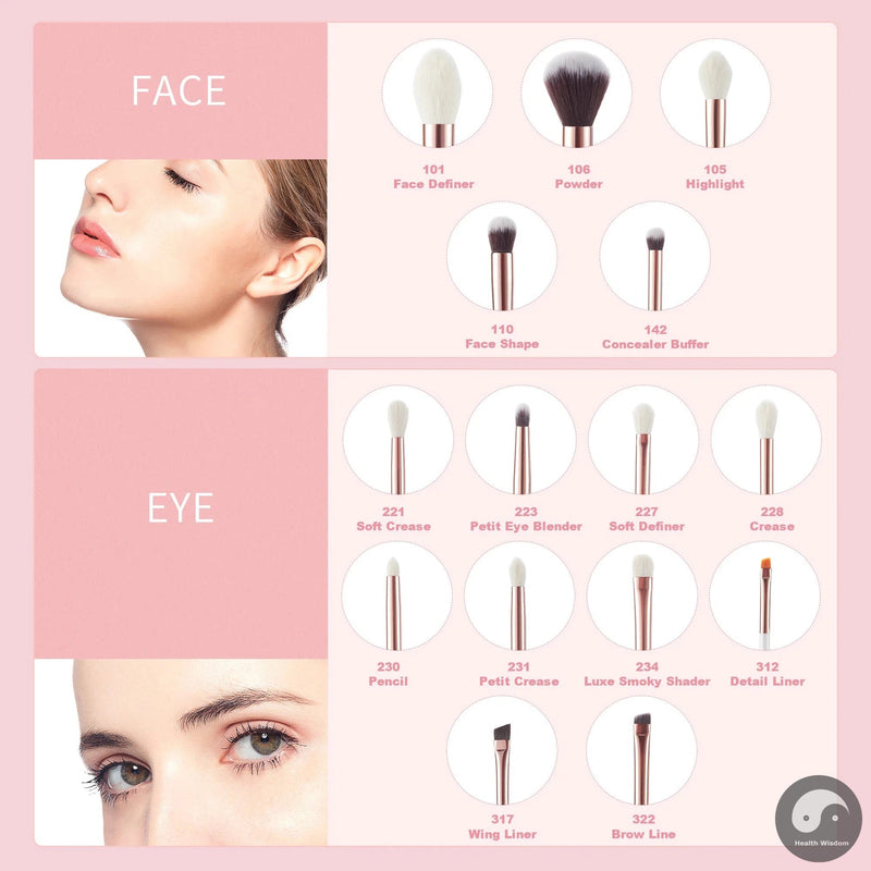 Perfect Professional Makeup Brushes Set 15pcs Make up Brush Natural-synthetic Foundation Powder Detail Eye Brush Pearl White T222-Health Wisdom™