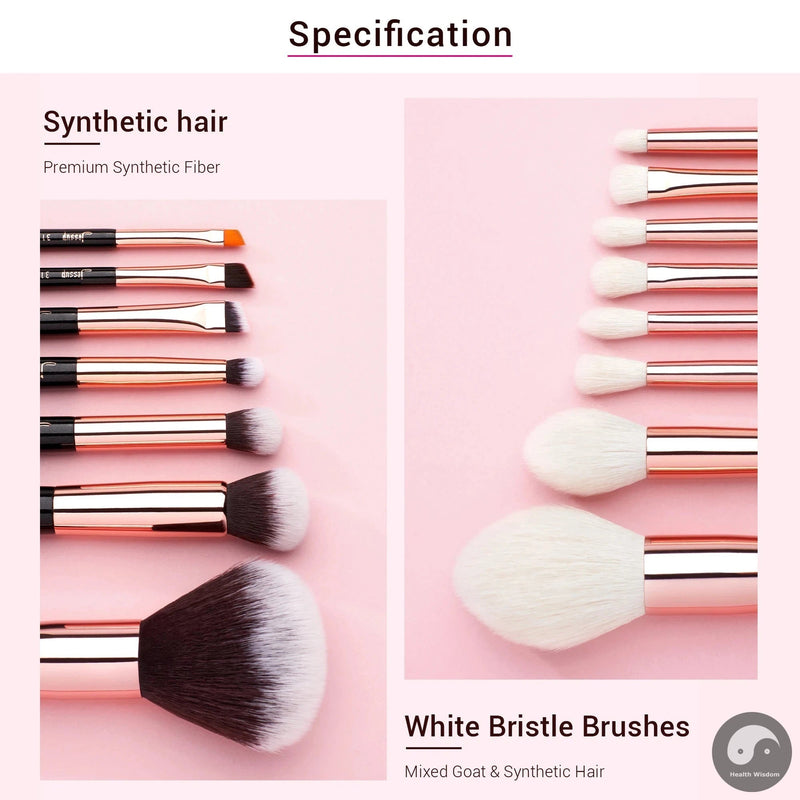 Perfect brushes 15pcs Professional Makeup Brushes Set Foundation Powder Make up brush Pencil natural-synthetic hair Rose Gold-Health Wisdom™