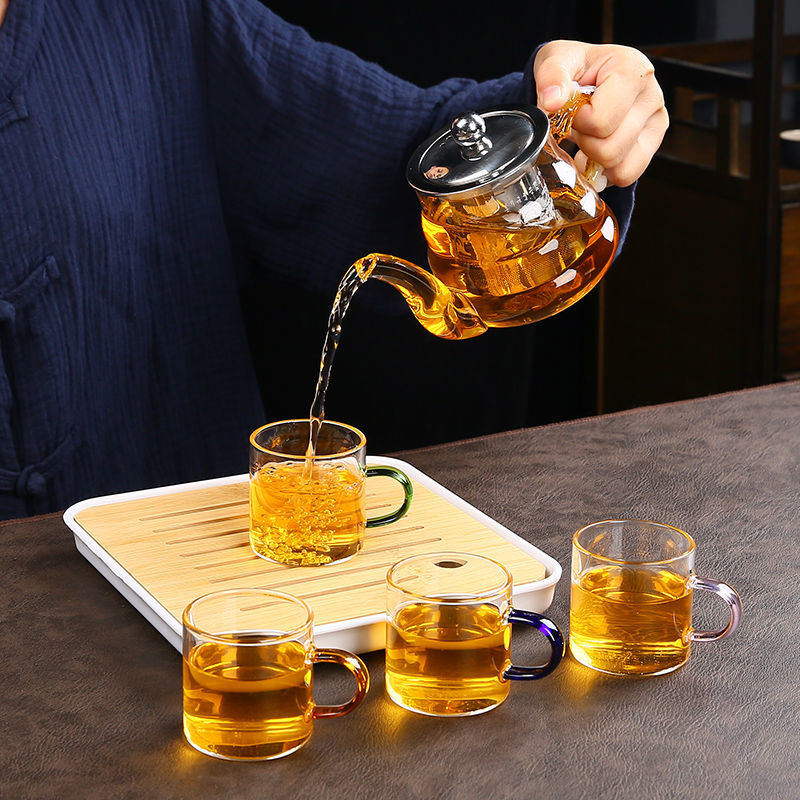 Portable Chinese Gongfu Tea Set Heat Resisting Borosilicate Glass Teapot Tea Tray Teacups Sets A Pot Of Four Cups Gift Bag-Health Wisdom™