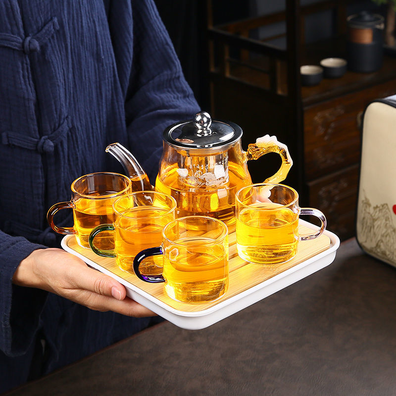 Portable Chinese Gongfu Tea Set Heat Resisting Borosilicate Glass Teapot Tea Tray Teacups Sets A Pot Of Four Cups Gift Bag-Health Wisdom™