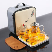 Portable Chinese Gongfu Tea Set Heat Resisting Borosilicate Glass Teapot Tea Tray Teacups Sets A Pot Of Four Cups Gift Bag-Health Wisdom™