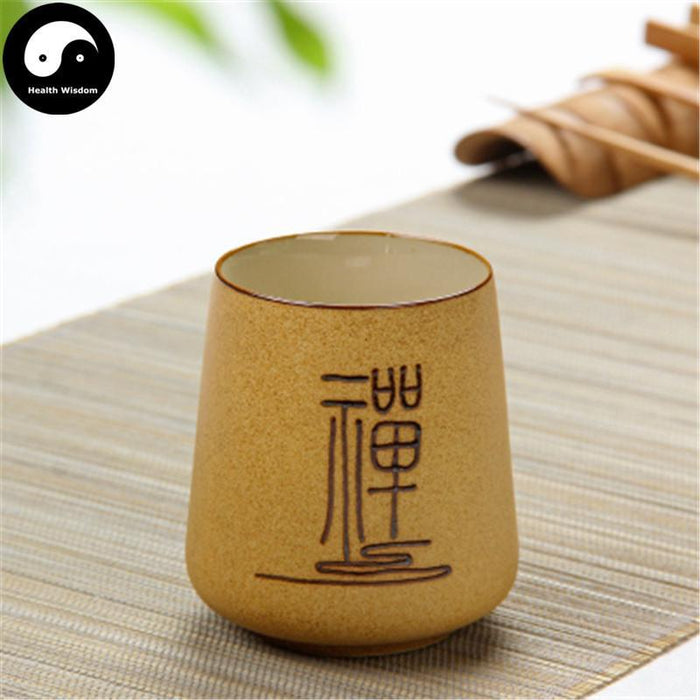 Pottery Ceramic Tea Cups 180ml*2pcs, Zen Calligraphy