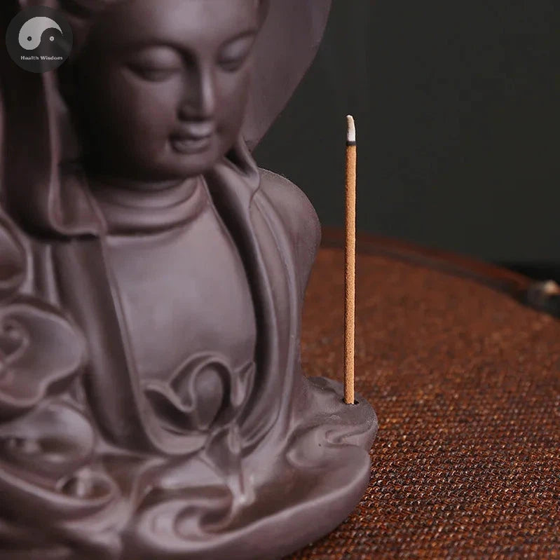 Purple Clay Avalokitesvar Handicrafts Buddha Waterfall Backflow Incense Burner Home Decor Incense Stick Holder Ceramic Censer-Health Wisdom™