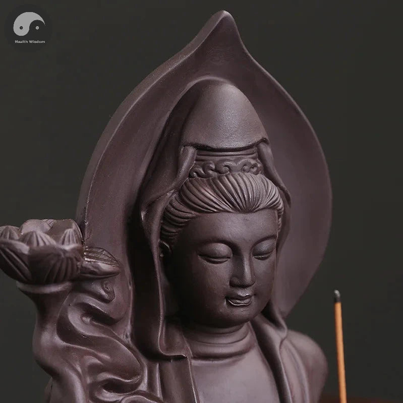 Purple Clay Avalokitesvar Handicrafts Buddha Waterfall Backflow Incense Burner Home Decor Incense Stick Holder Ceramic Censer-Health Wisdom™