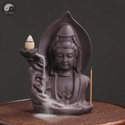 Purple Clay Avalokitesvar Handicrafts Buddha Waterfall Backflow Incense Burner Home Decor Incense Stick Holder Ceramic Censer-Health Wisdom™