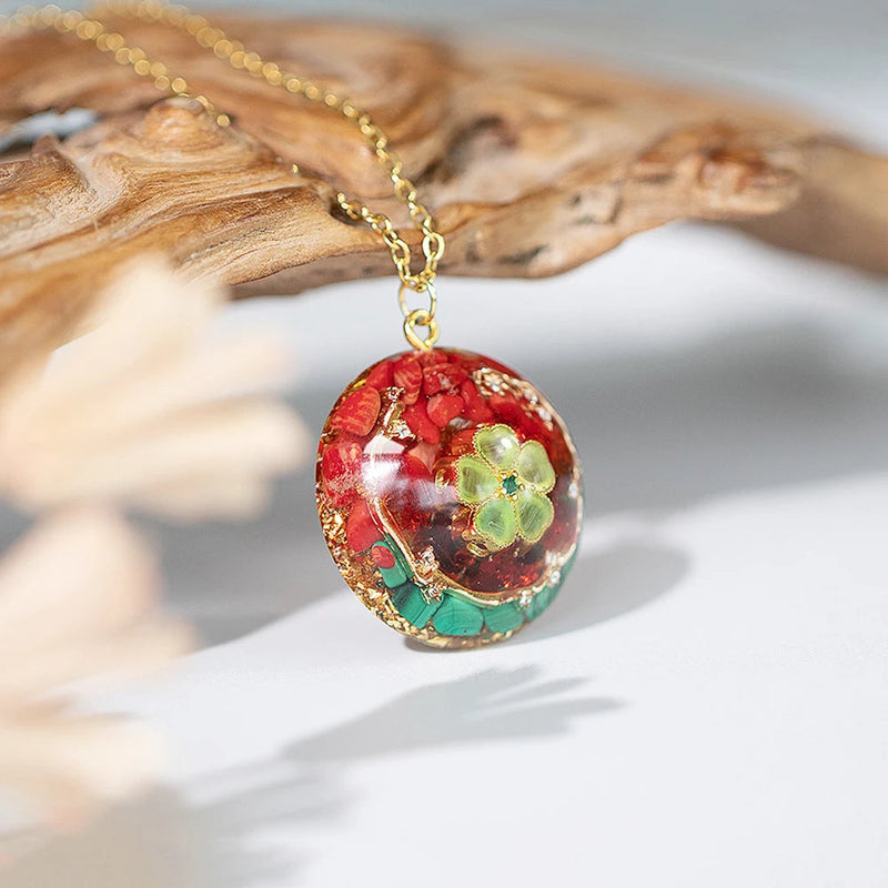 Pyramid Orgonite Energy Stone Pendant Choker Necklace With Red Coral And Malachite For Women Perfect Summer Jewelry-Health Wisdom™