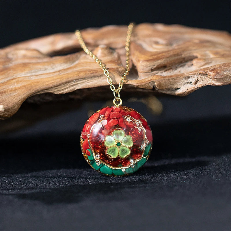 Pyramid Orgonite Energy Stone Pendant Choker Necklace With Red Coral And Malachite For Women Perfect Summer Jewelry-Health Wisdom™