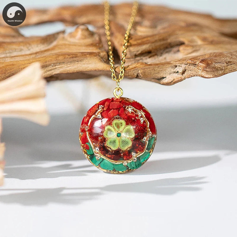 Pyramid Orgonite Energy Stone Pendant Choker Necklace With Red Coral And Malachite For Women Perfect Summer Jewelry-Health Wisdom™