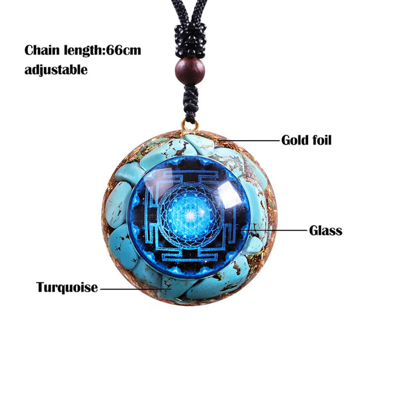 Reiki Pendant Orgonite Energy Necklace Turquoises Sri Yantra Crystal Healing Necklace Orgone Sacred Geometry Jewelry-Health Wisdom™