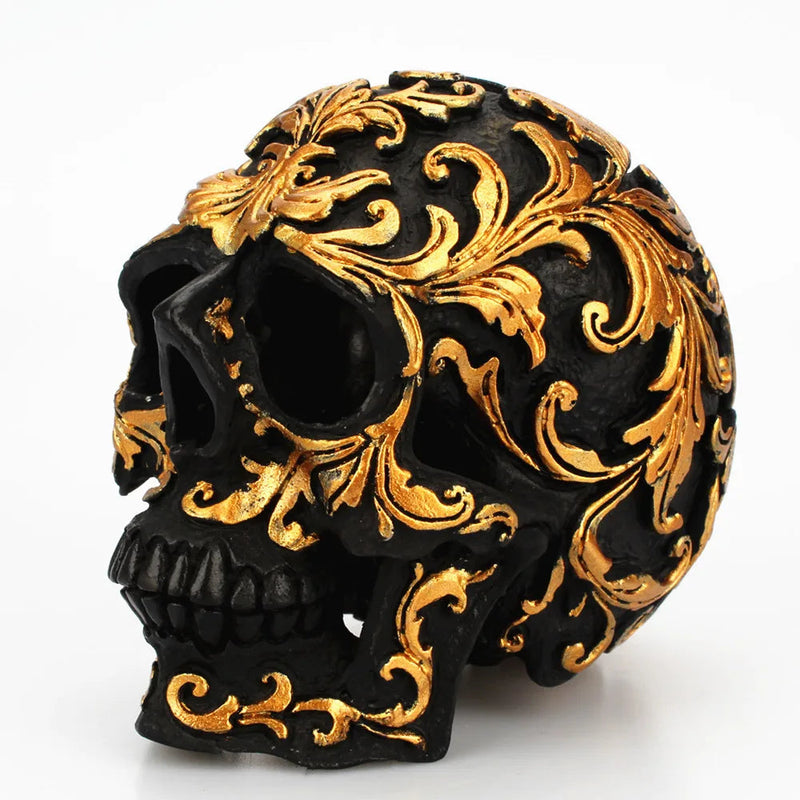 Resin Craft Black Skull Head Golden Carving Halloween Party Decoration Skull Sculpture Ornaments Home Decoration Accessories-Health Wisdom™