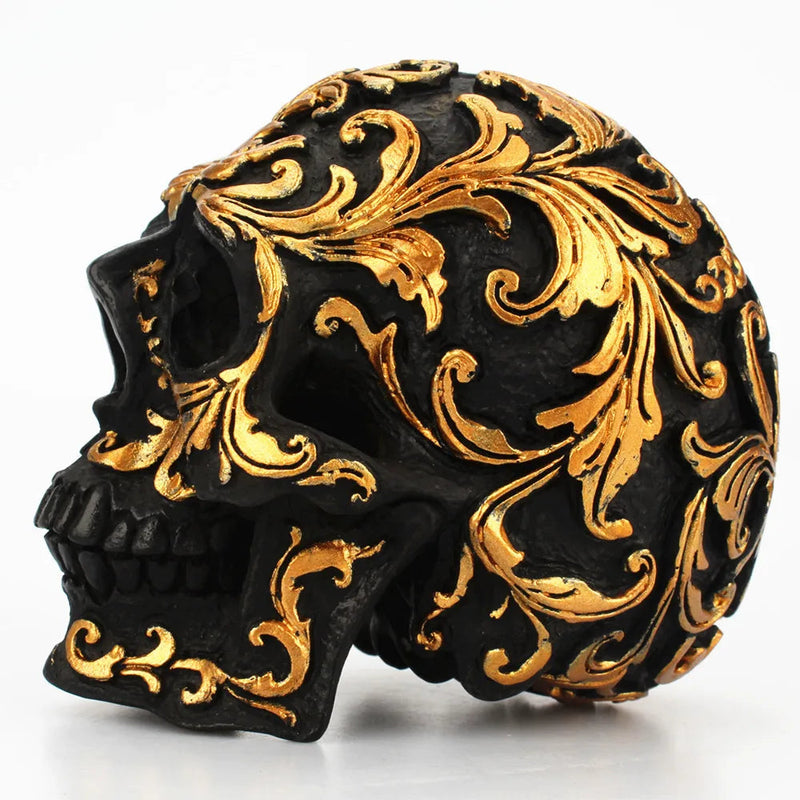 Resin Craft Black Skull Head Golden Carving Halloween Party Decoration Skull Sculpture Ornaments Home Decoration Accessories-Health Wisdom™