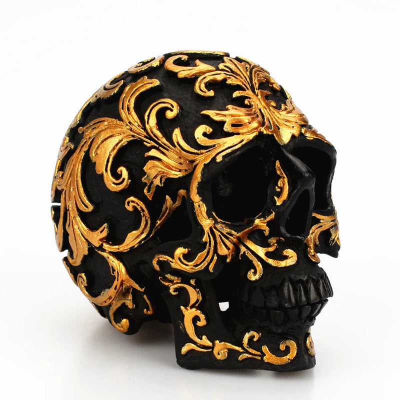 Resin Craft Black Skull Head Golden Carving Halloween Party Decoration Skull Sculpture Ornaments Home Decoration Accessories-Health Wisdom™