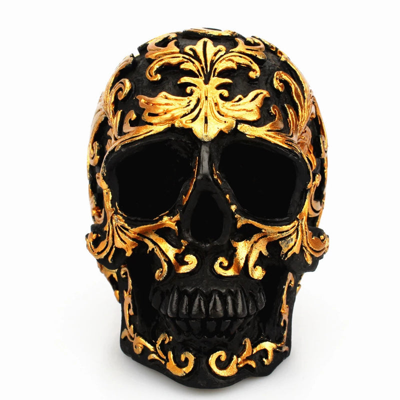 Resin Craft Black Skull Head Golden Carving Halloween Party Decoration Skull Sculpture Ornaments Home Decoration Accessories-Health Wisdom™