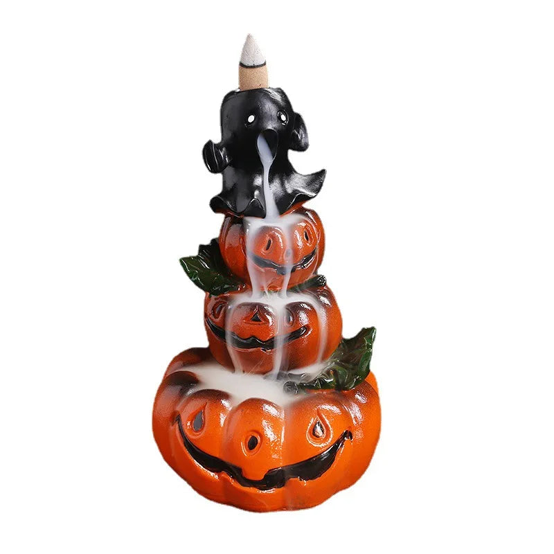 Resin Halloween Pumpkin Home Decor Ornament Handmade Waterfall Backflow Incense Burner Home Office Decorate (Without Incense)-Health Wisdom™