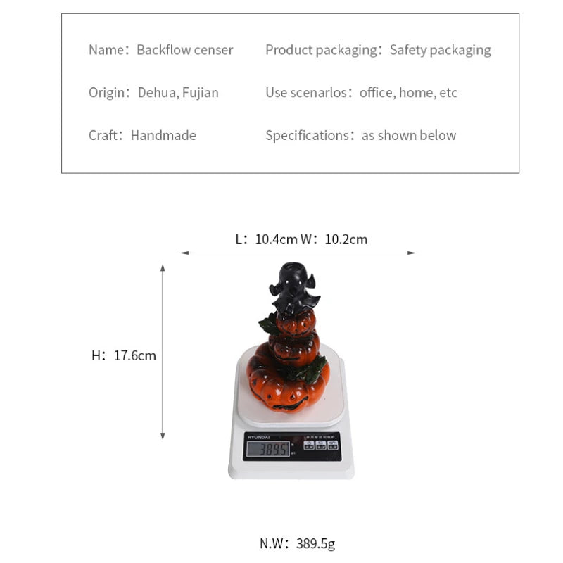 Resin Halloween Pumpkin Home Decor Ornament Handmade Waterfall Backflow Incense Burner Home Office Decorate (Without Incense)-Health Wisdom™