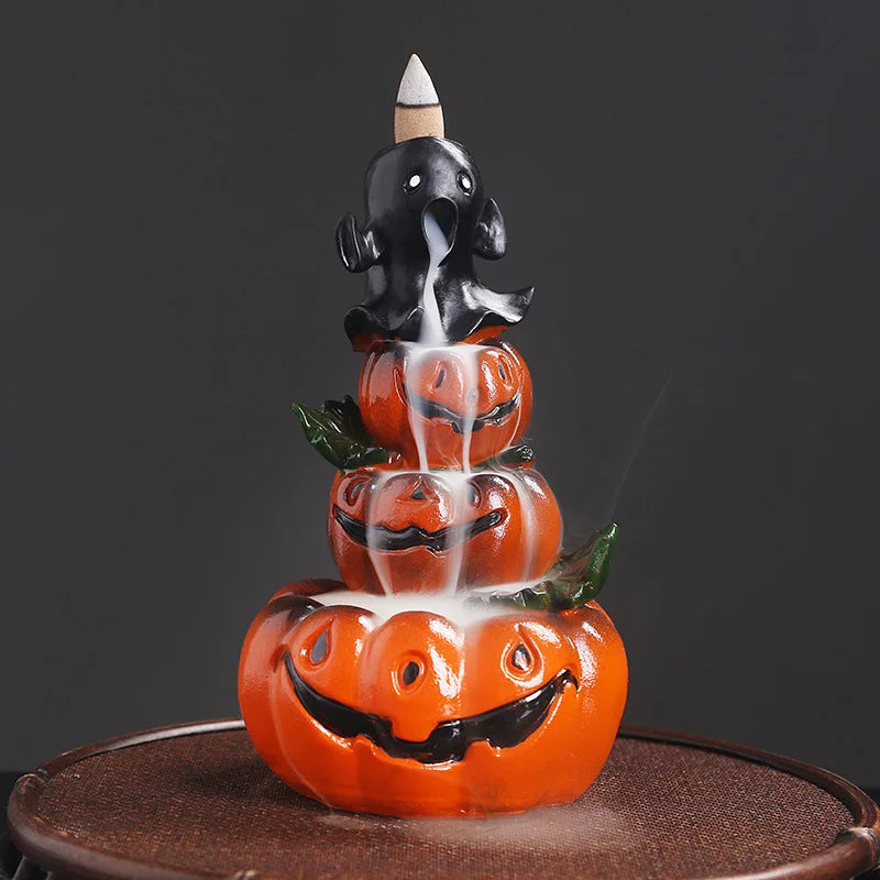 Resin Halloween Pumpkin Home Decor Ornament Handmade Waterfall Backflow Incense Burner Home Office Decorate (Without Incense)-Health Wisdom™