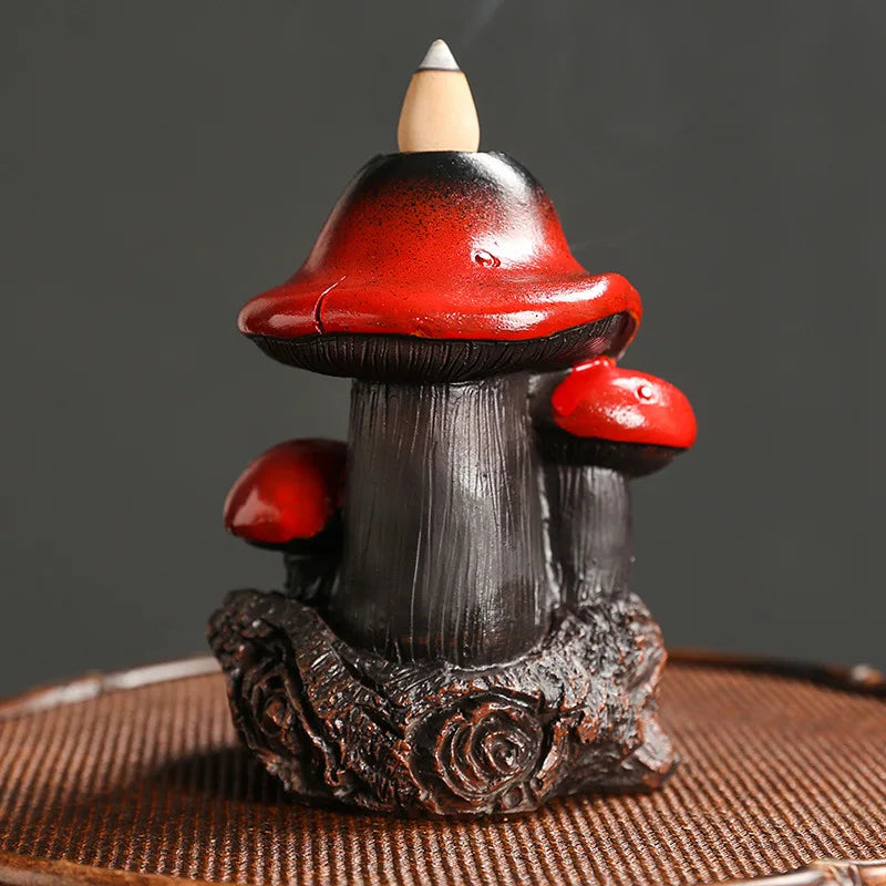 Resin Mushroom Waterfall Backflow Incense Burner Flowers Pond Incense Holder for Home Relaxation Halloween &Easter Decorations-Health Wisdom™