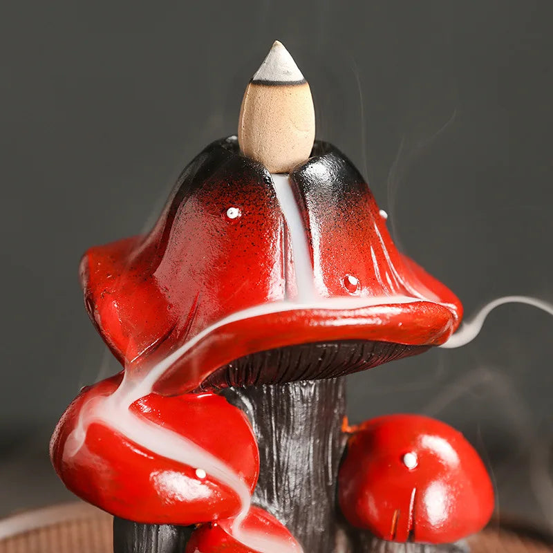Resin Mushroom Waterfall Backflow Incense Burner Flowers Pond Incense Holder for Home Relaxation Halloween &Easter Decorations-Health Wisdom™