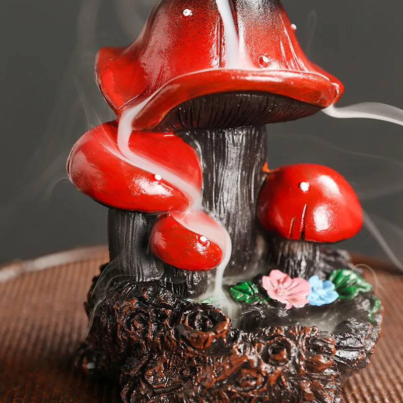 Resin Mushroom Waterfall Backflow Incense Burner Flowers Pond Incense Holder for Home Relaxation Halloween &Easter Decorations-Health Wisdom™