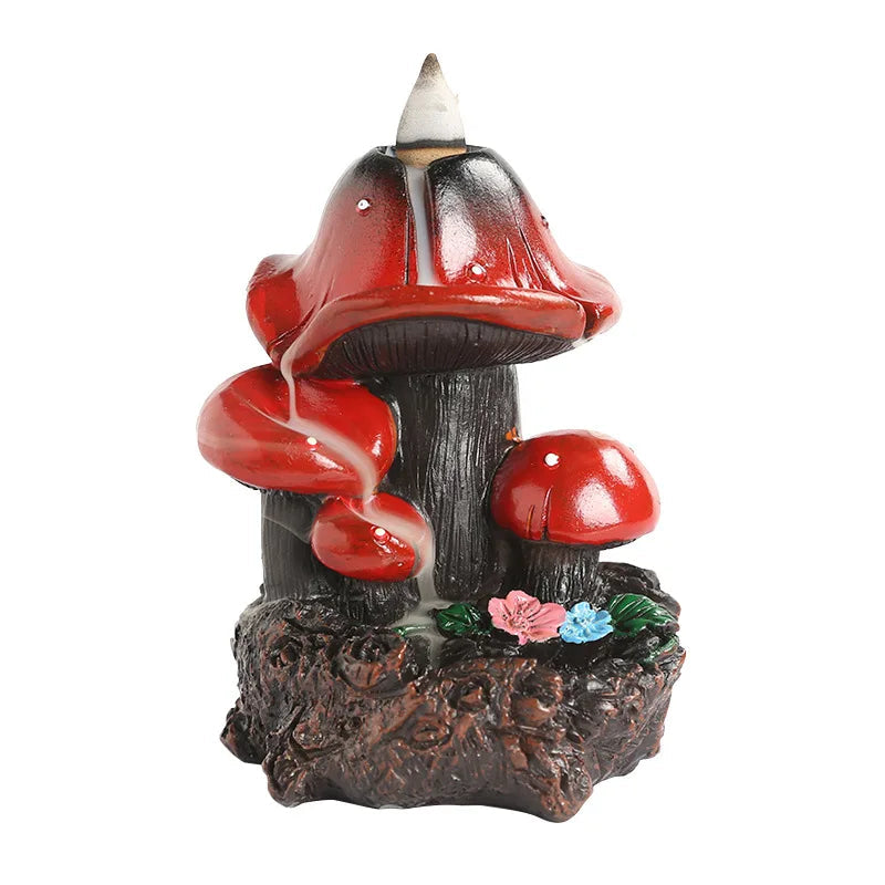 Resin Mushroom Waterfall Backflow Incense Burner Flowers Pond Incense Holder for Home Relaxation Halloween &Easter Decorations-Health Wisdom™