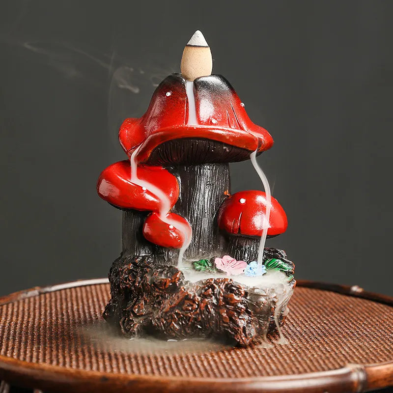 Resin Mushroom Waterfall Backflow Incense Burner Flowers Pond Incense Holder for Home Relaxation Halloween &Easter Decorations-Health Wisdom™