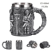 Retro Dragon Resin Stainless Steel Beer Mug Skull Knight Tankard Halloween Coffee Cup Creative Viking Tea Mug Pub Bar Decoration-Health Wisdom™