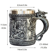 Retro Dragon Resin Stainless Steel Beer Mug Skull Knight Tankard Halloween Coffee Cup Creative Viking Tea Mug Pub Bar Decoration-Health Wisdom™
