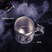 Retro Dragon Resin Stainless Steel Beer Mug Skull Knight Tankard Halloween Coffee Cup Creative Viking Tea Mug Pub Bar Decoration-Health Wisdom™