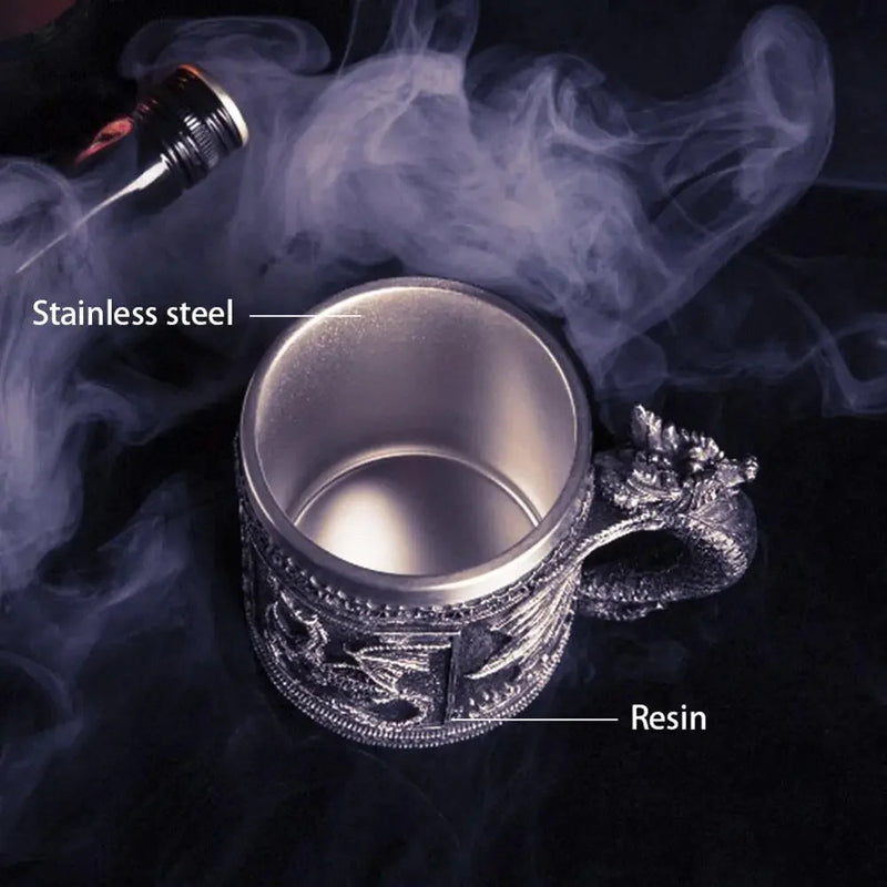 Retro Dragon Resin Stainless Steel Beer Mug Skull Knight Tankard Halloween Coffee Cup Creative Viking Tea Mug Pub Bar Decoration-Health Wisdom™