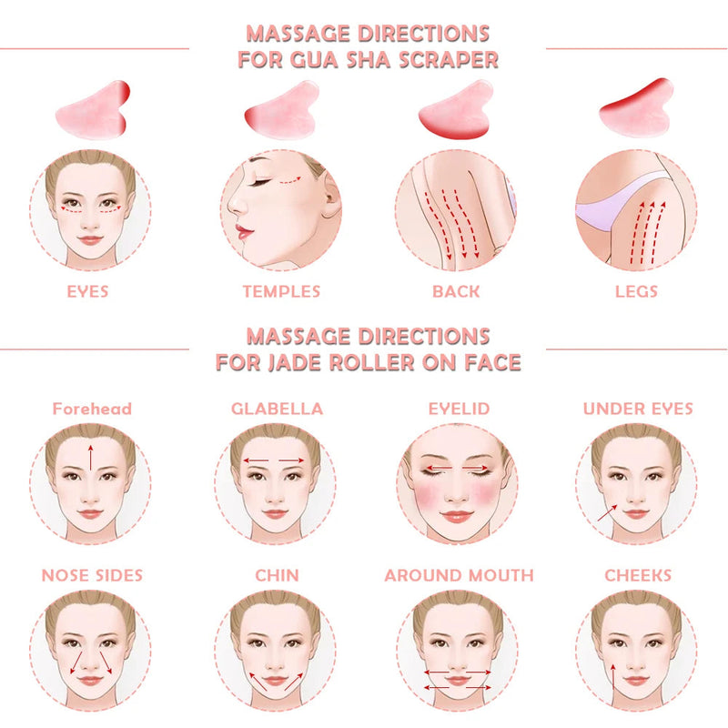 Rose Quartz Face Massager Jade Roller Gua Sha Scraper Set Facial Roller Natural Stone Massage Tool for Skin Care Face Lifting-Health Wisdom™